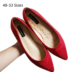 Lady Big Size 33-48 Winter Flats Fur Pointy Toe Flock Shoes Comfortable Slip-Ons Red Black Wine 2022 New Arrivals Daily Taccon