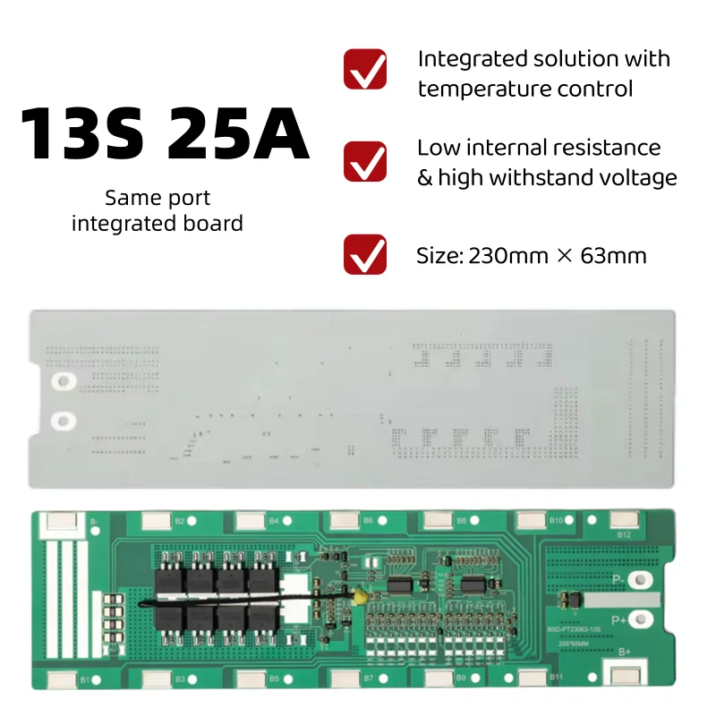 

Плата защиты BMS Bisida 13S 48V 25A с общим портом, NTC и монтажным кронштейном для аккумуляторных блоков 18650, для электросамокатов и электровелосипедов