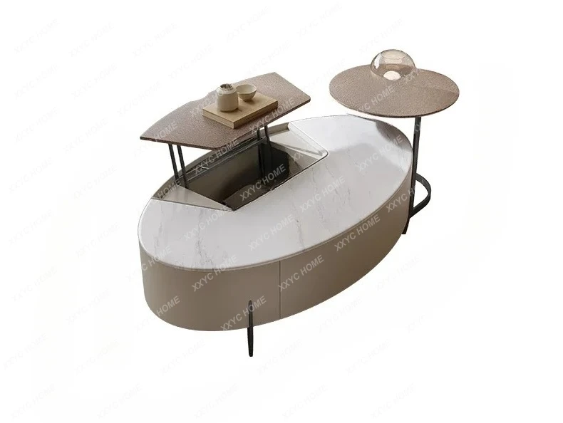 Y  Oval Coffee Table Cream Style Living Room High-Grade  Model Stainless Steel Microlite Coffee Table