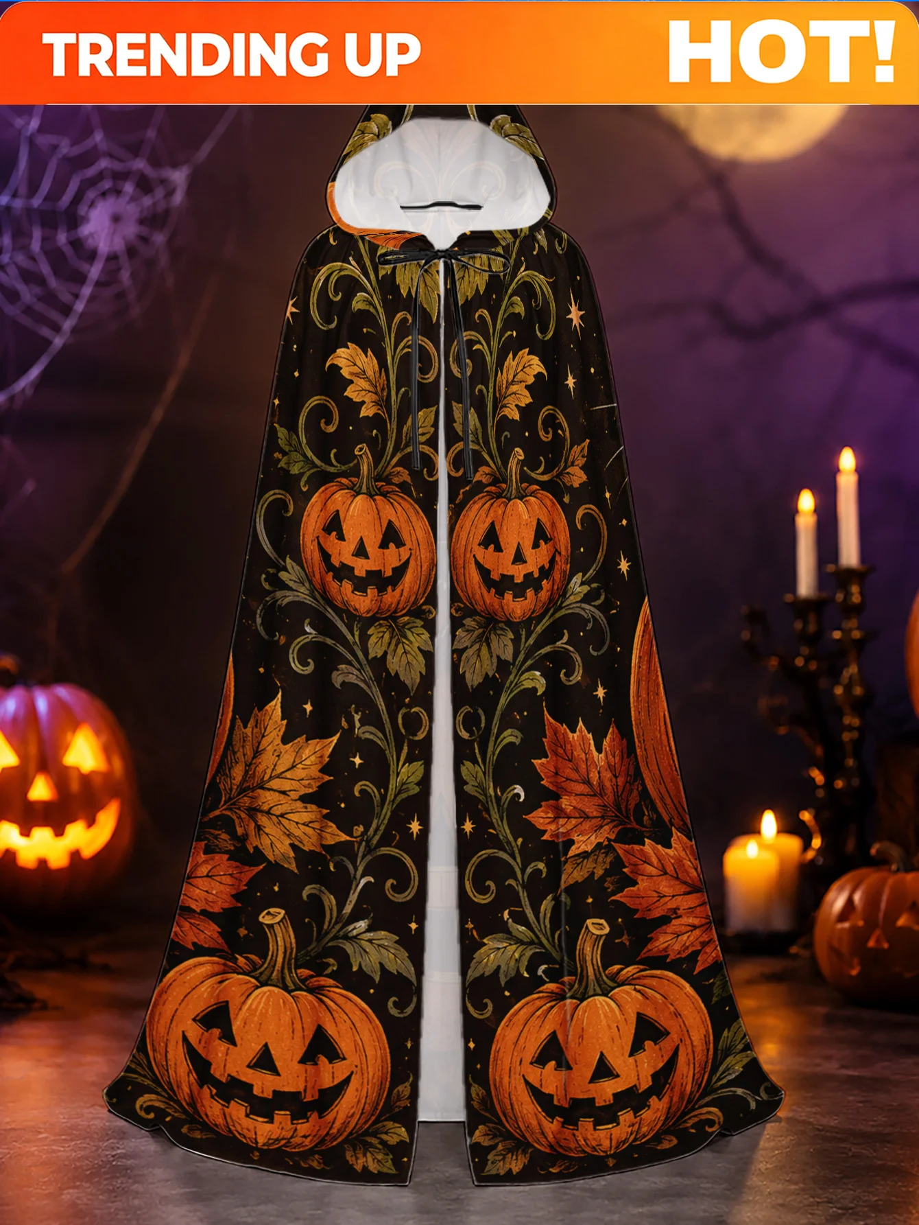 Customization 1pc, Adult Cloak With Black Cat Orange Pumpkin Print, Perfect For Halloween Horror Scenes And Christmas Fantasy
