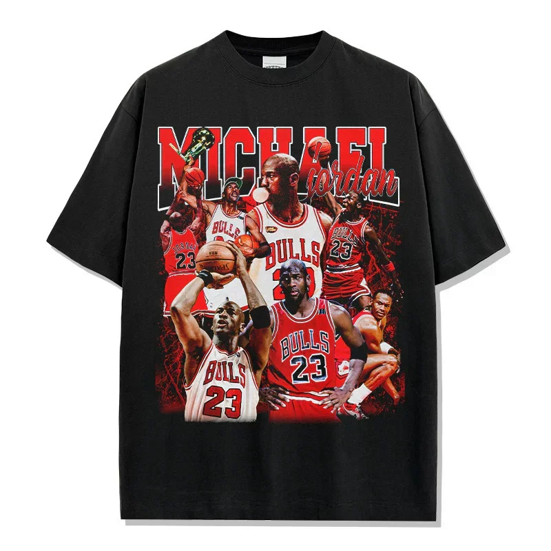 Michael Jordan GOAT Vintage Graphic T-Shirt Oversized Crew Neck Soft Cotton Breathable Y2K Basketball Fan Casual Outdoor Top