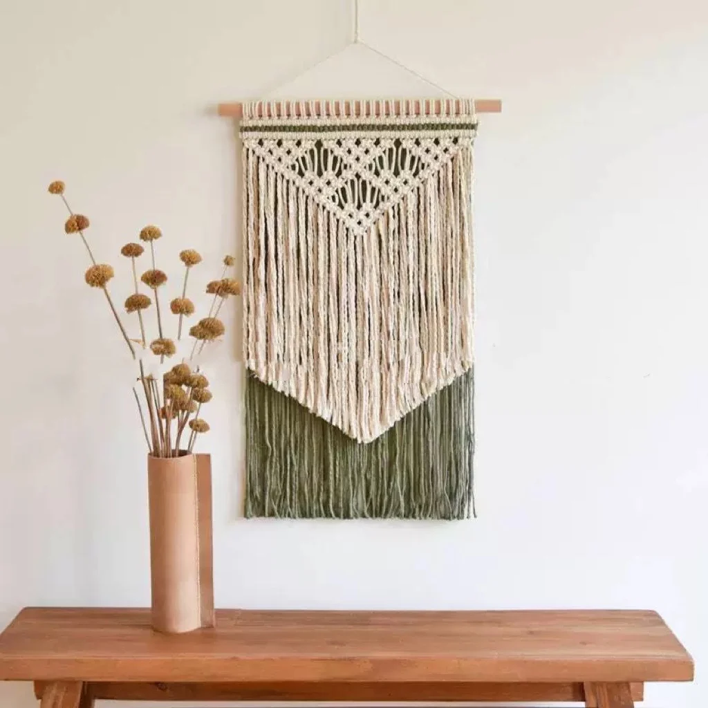 

Nordic New Style Woven Green Tassel Wall Hanging Tapestry Sofa Background Wall Decor Cotton Long Rectangle Home Decor