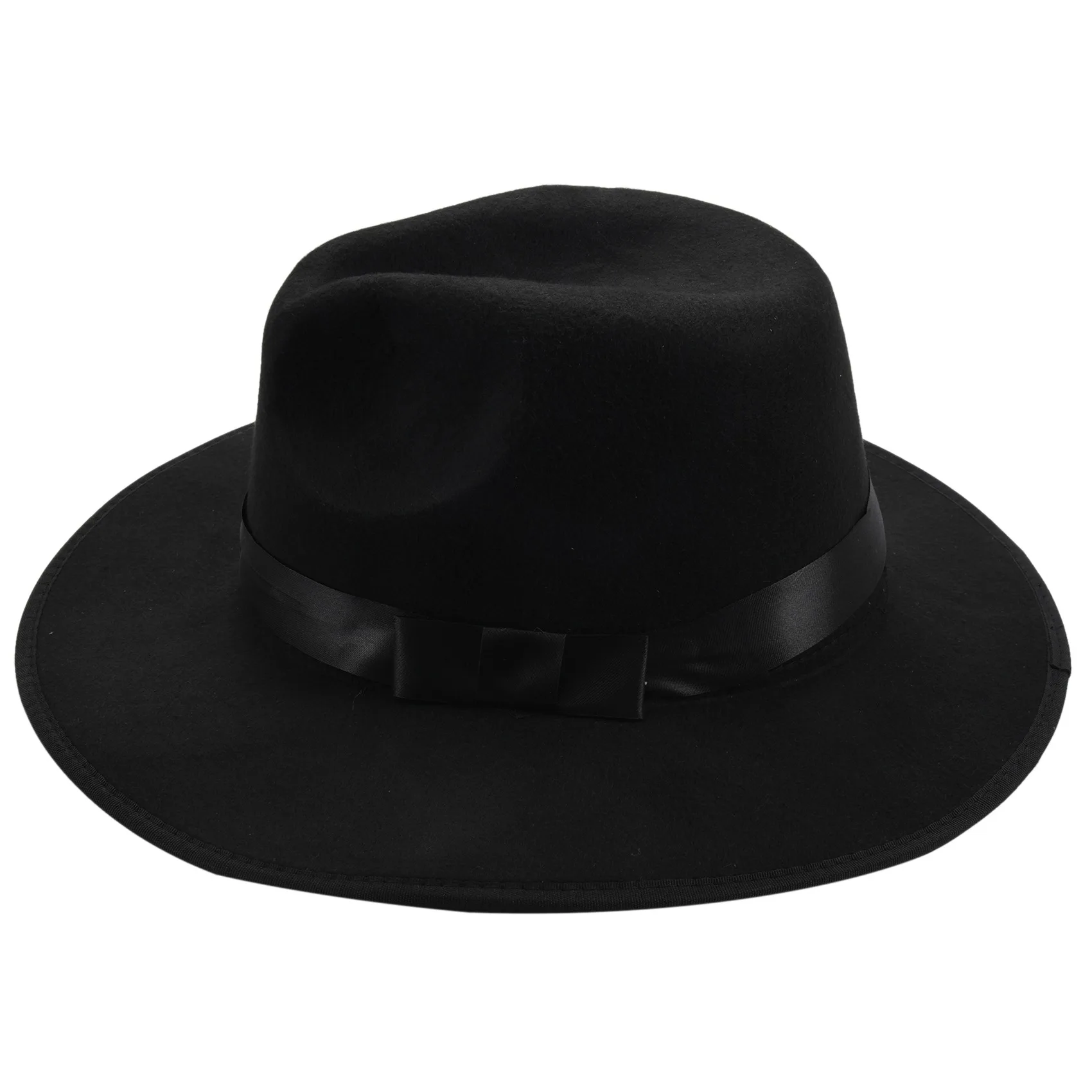 Unisex Men Women Hats Caps Panama Fedora Trilby Straight Wide Brim Hard Felt Black