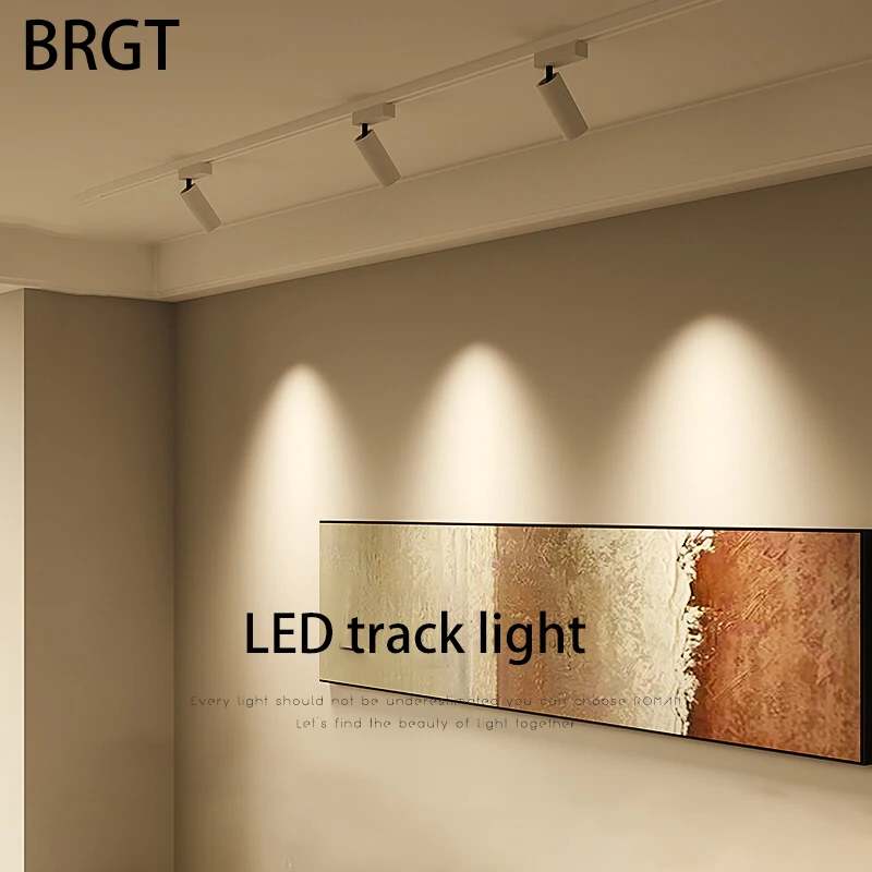 brgt led faixa de luz conjunto completo trilhos lampada mini spotlight aluminio branco preto foco do teto pequeno para casa parede fundo quarto 01