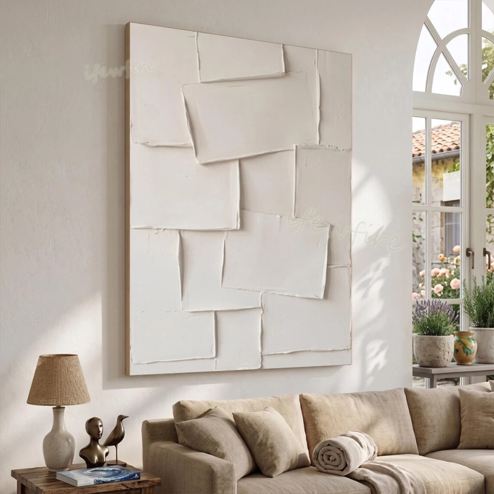 100% Handmade Abstract Oil Painting on Canvas Wall Art Picture for Home Living Room Decor Image Large white texture block Mural