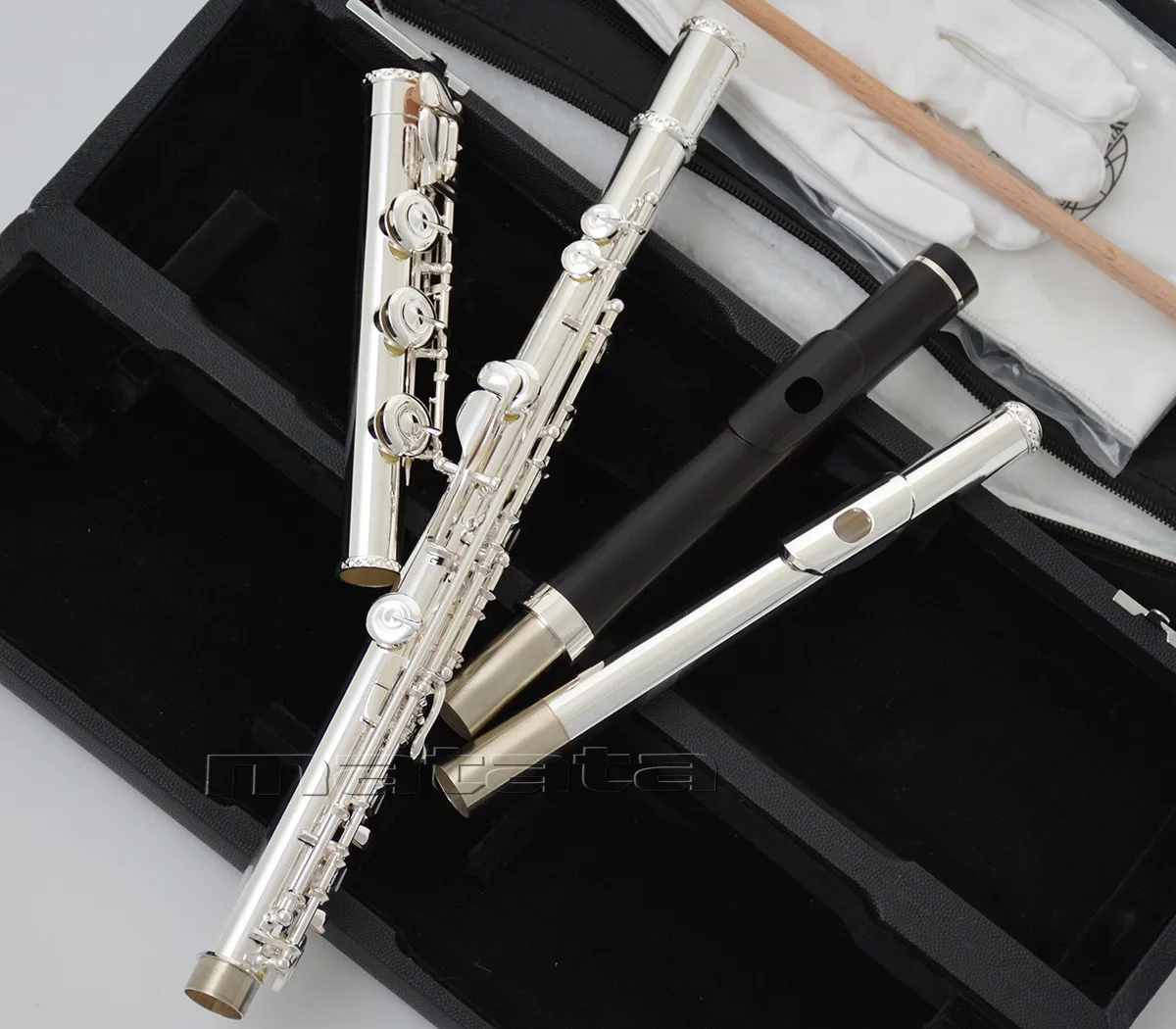 high quality Professional Silver-Plated Open-Hole Flute with Wooden & Cupronickel Headjoints