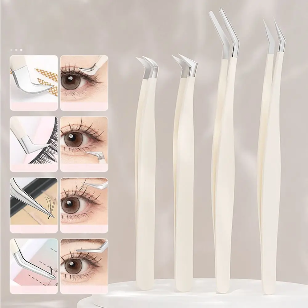 Stainless Steel Eyelash Tweezers Anti-static Grafting Eyebrow Hair Clip Professional Lash Tweezers