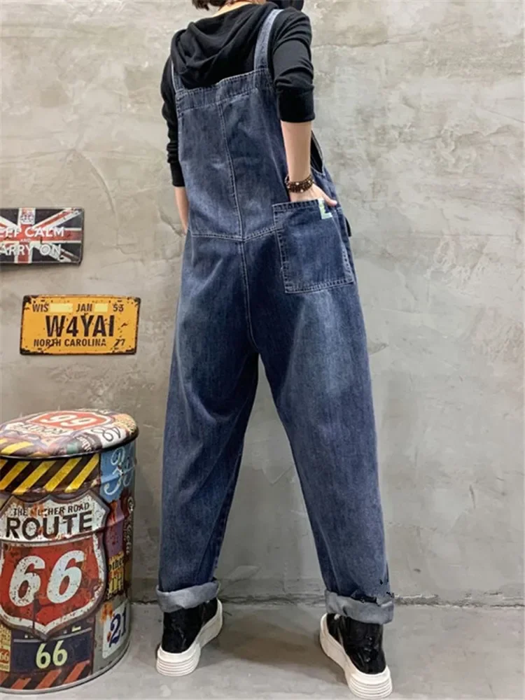 Women Clothes Spring summer Fashion Denim Jumpsuit Vintage Hole Trendy Trousers Wide Leg Dungarees Straps Baggy Suspender Jeans