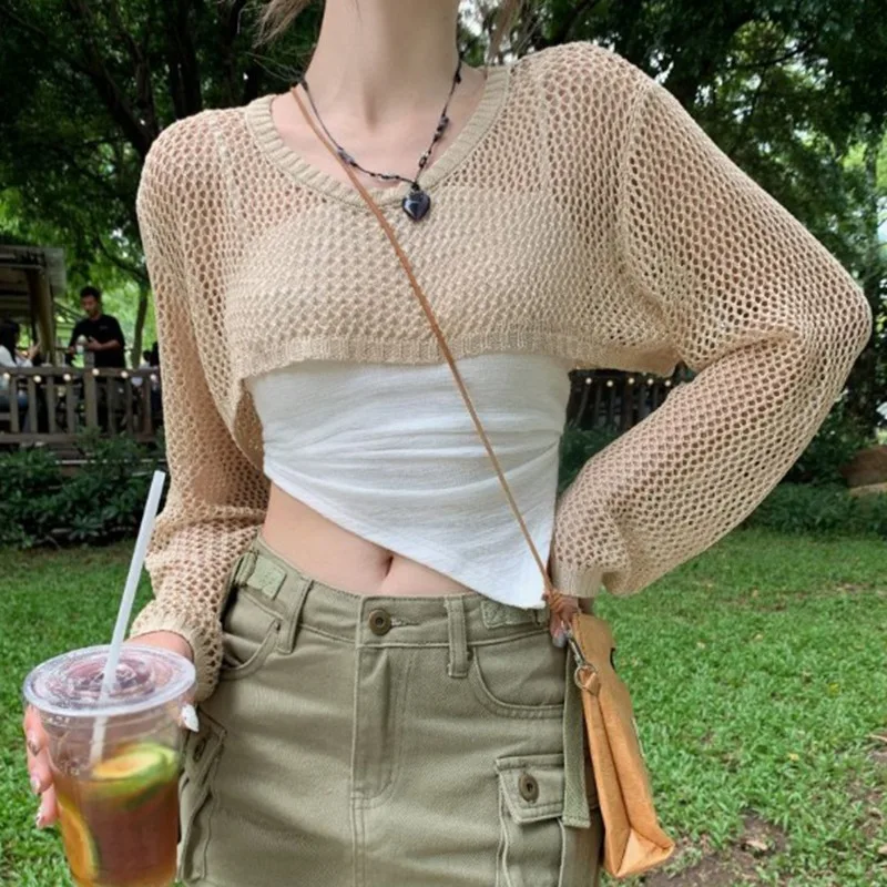 Sunscreen Small Shawl Women Super Thin Blouse Short Style Solid Color Long Sleeves All-Match Small Coat Leisure Summer