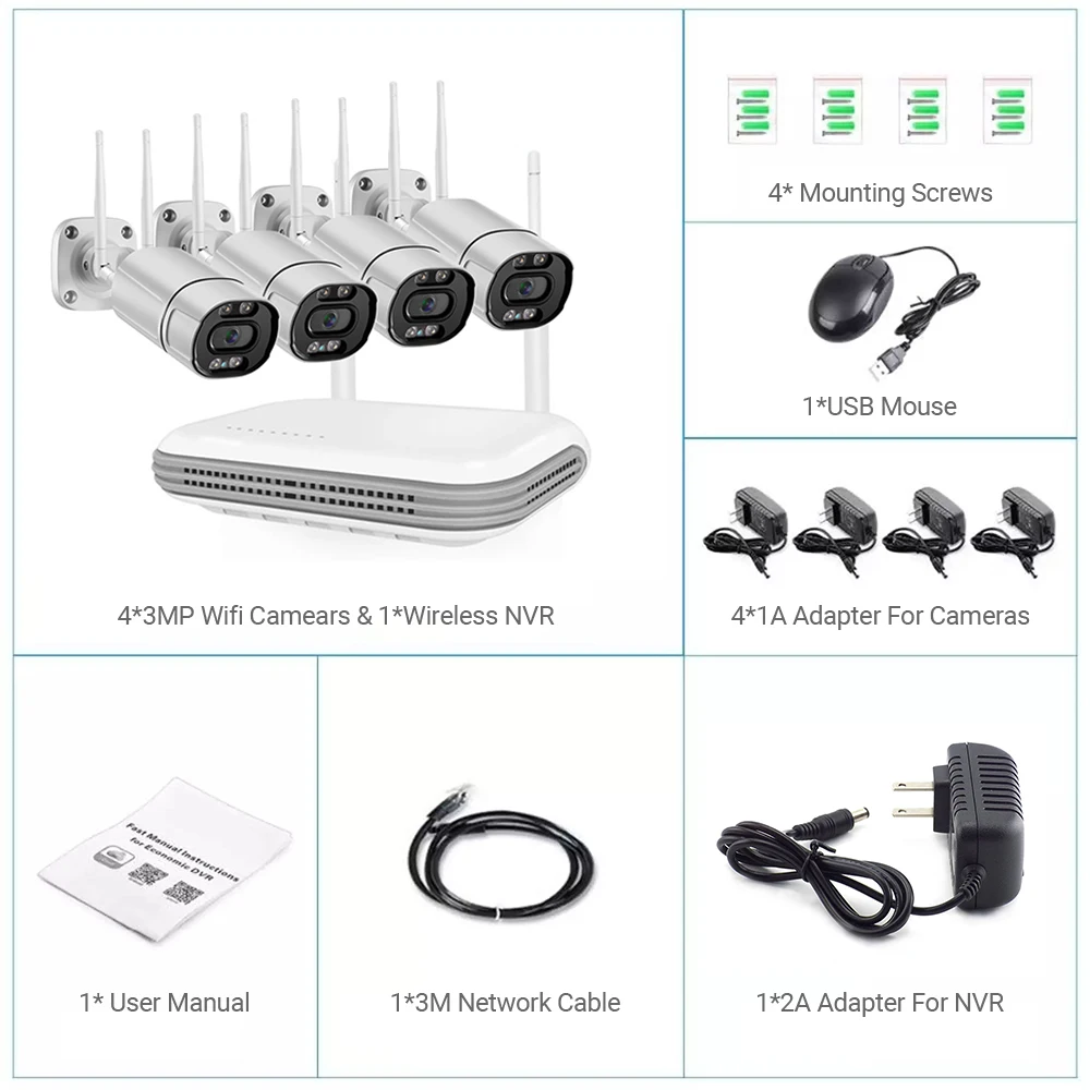 Imagem -06 - Wireless Cctv Security Câmera Kit hd 8ch 3mp ip Nvr Wi-fi ao ar Livre Video Surveillance Monitor Lcd Visão Noturna Xmeye