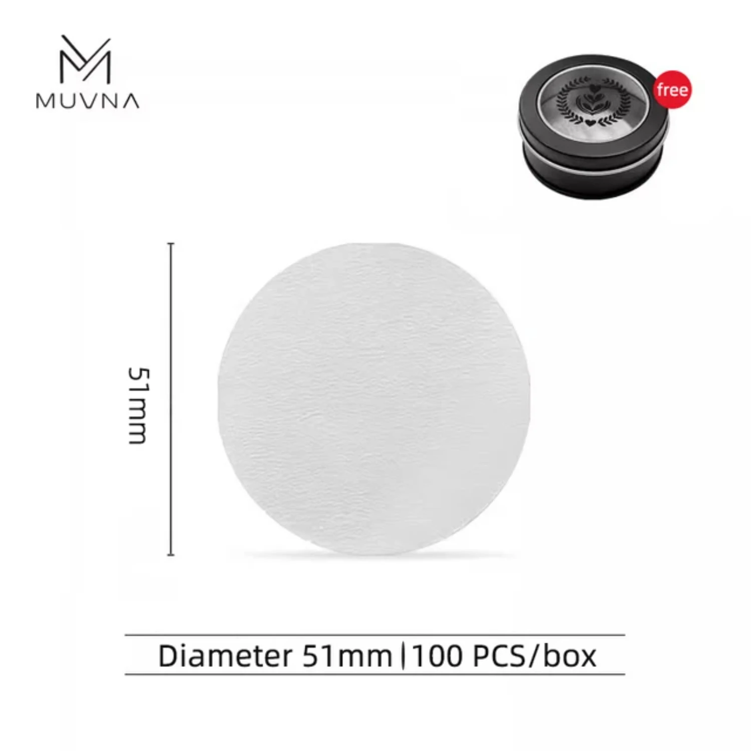 MUVNA papier filtre à café jetable 100 pièces papier filtre à poignée de Machine à café expresso avec 51MM 53MM 58MM blanc