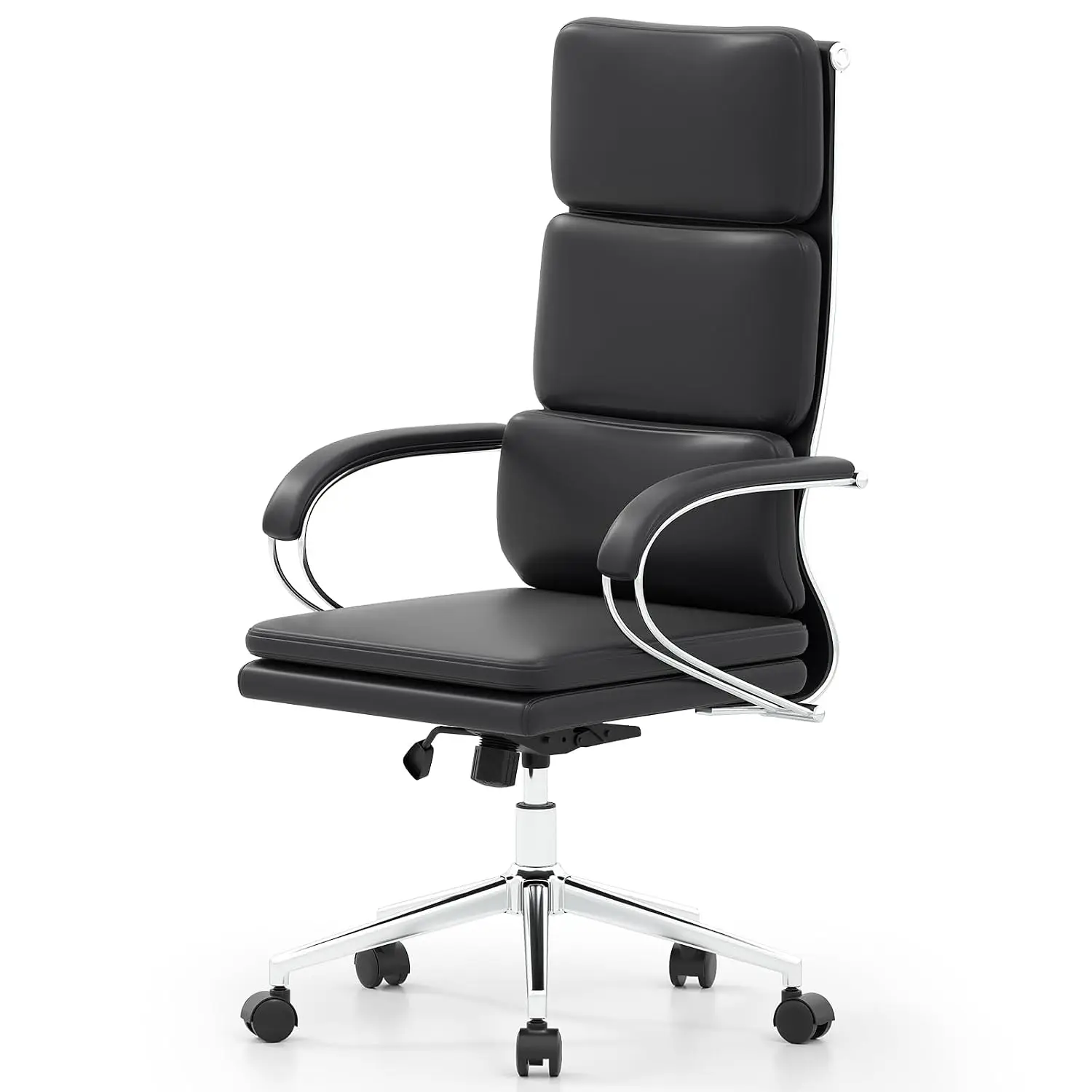Ergonomic Leather Office Chair High Back Executive w/Adjustable Height & Rocking Lumbar Support Cushioned Seat Padded Armrests H