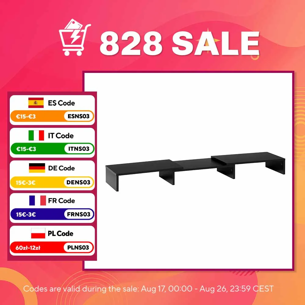 Image of Vinsetto Verstellbarer Hölzerner Riser-Ständer für 2 Monitore 80–17 x 23,5 x 10 cm