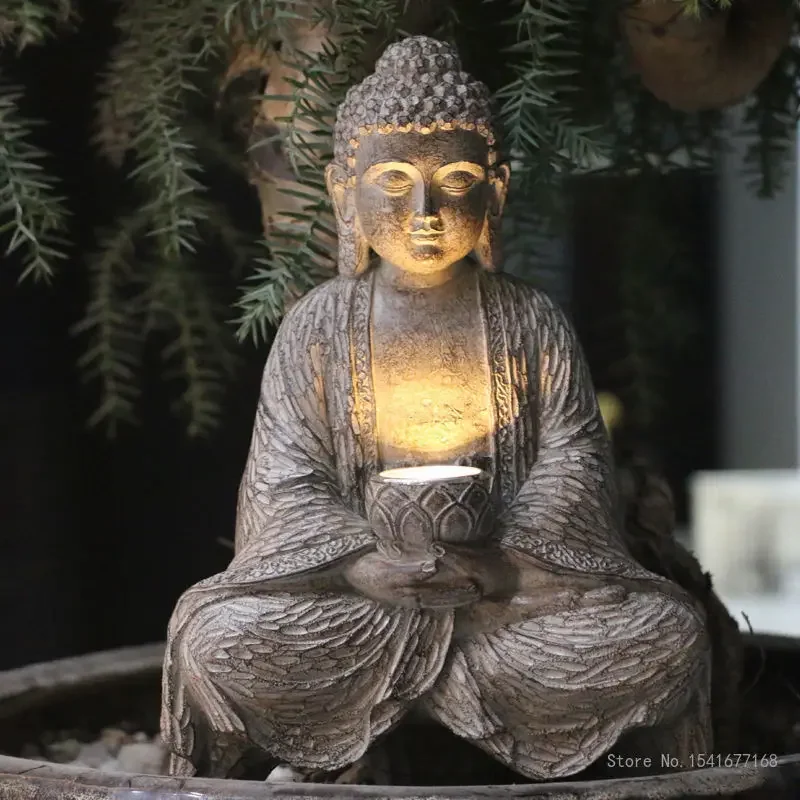 

Creative Chinese Style Buddha Statue Outdoor Solar Lamp Decoration, Courtyard, Garden, Office, Home, Porch, Sculpture Decor, 1Pc