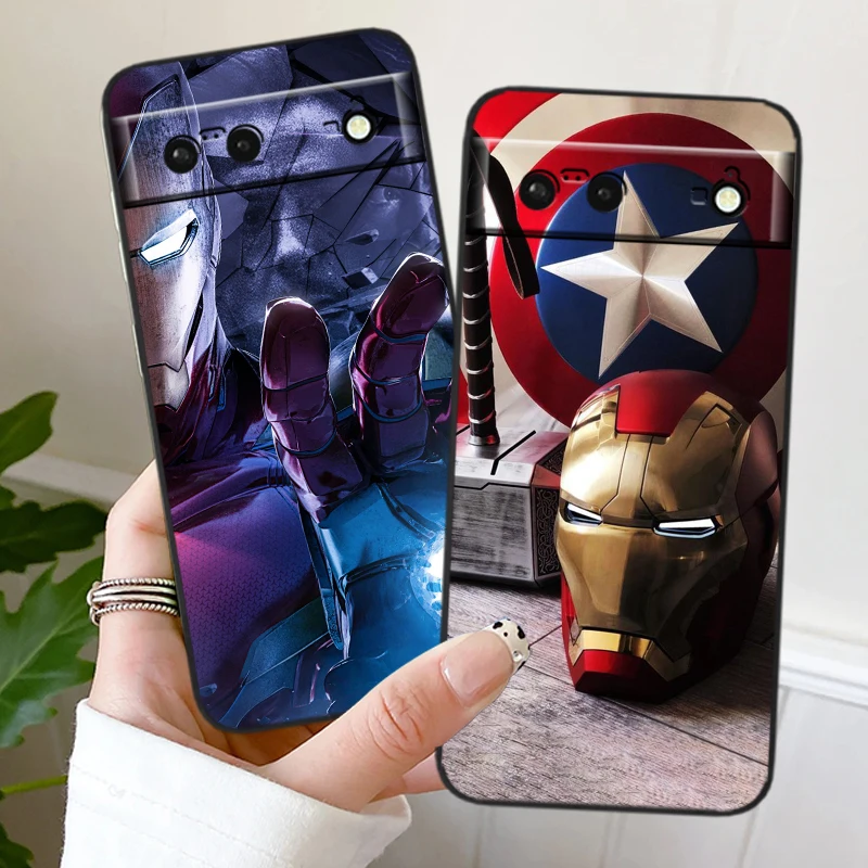 Fashion Marvel Iron Man For Google Pixel 9 8 7A 7 6A 6 5A 5 4 4A XL 5G Black Silicon Shockproof Shell Soft Phone Case