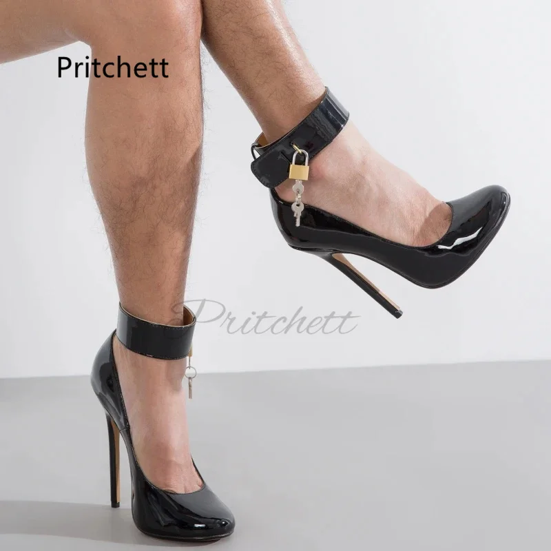 

Sexy Lock Buckle Super High Heels Pumps Women's Shoes Patent Leather Black Red Round Toe Heeled Dance Party Wedding Office Shoes