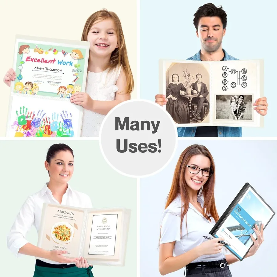 كتاب عرض 9 × 12 باللون الأسود مع مجلد 24 جيب وأكمام بلاستيكية شفافة لعرض 48 صفحة من 9 × 12 أو مستندات A4