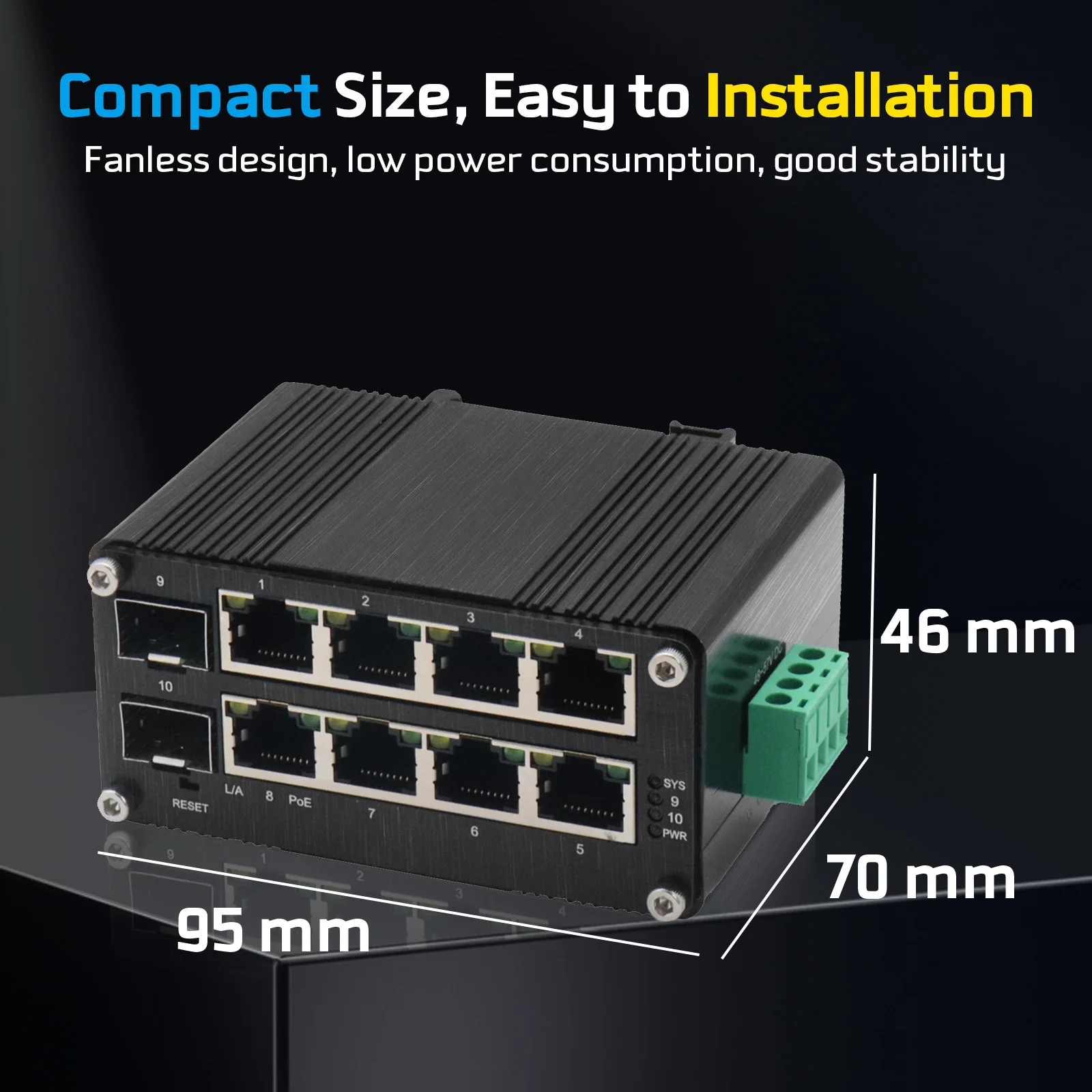 Mini Industrial 8 RJ45 Ports 2 SFP Gigabit Ethernet Switch Slot SFP, Din Rail, mendukung WEB, QOS, VLAN, IGMP