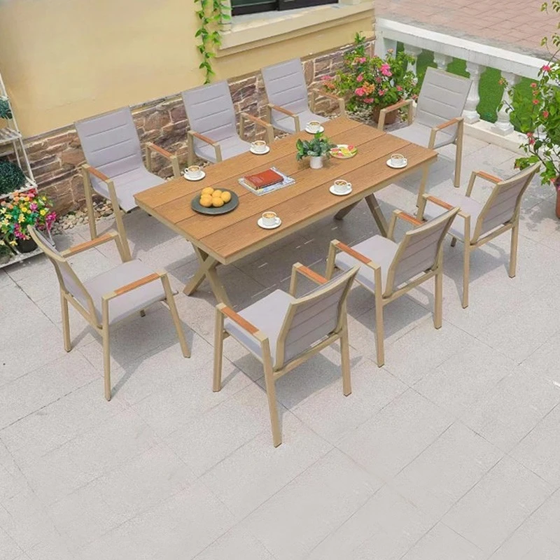 Combined courtyard furniture Balcony Leisure small coffee table Outdoor mesh chair Garden plastic wood table and chairs