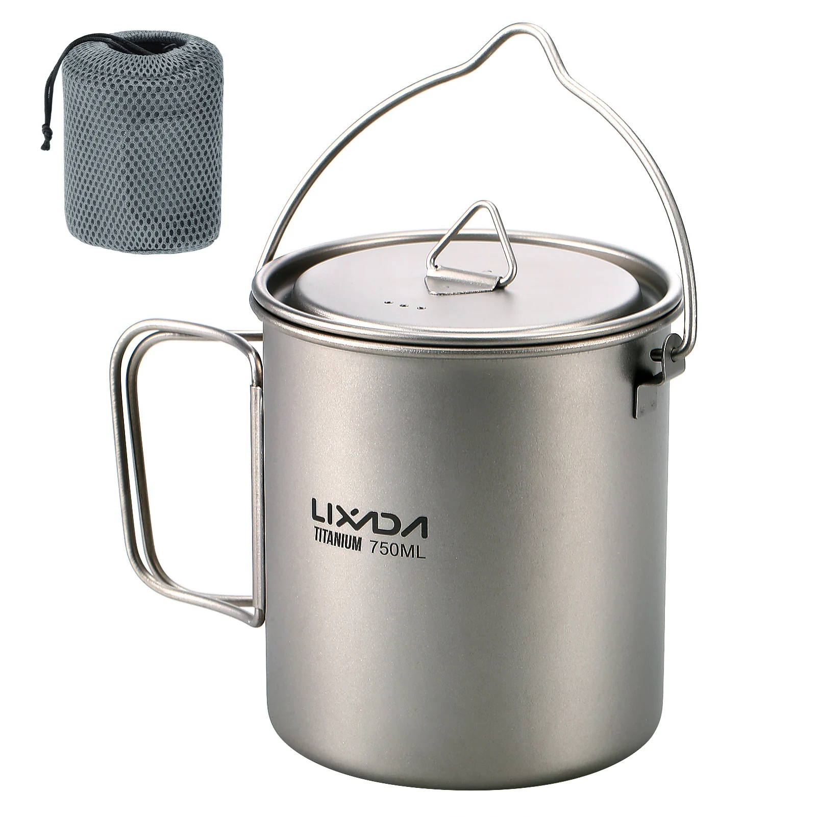 Ultralight 300ml/750ml Titanium Pot Portable Ti Water Mug Cup with Lid and Foldable Handle Fork Spoon Outdoor Camp Cook Picnic - view 4