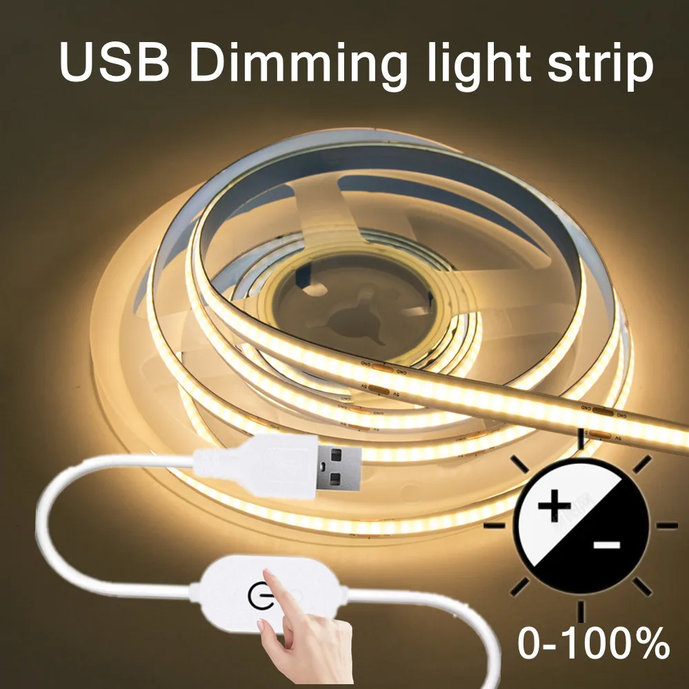 

LED COB Light Strip Touch Dimmer Flexible Diode Tape 5V USB Linear Indoor Lighting Lamp Room DIY TV Mirror Backlight Decor