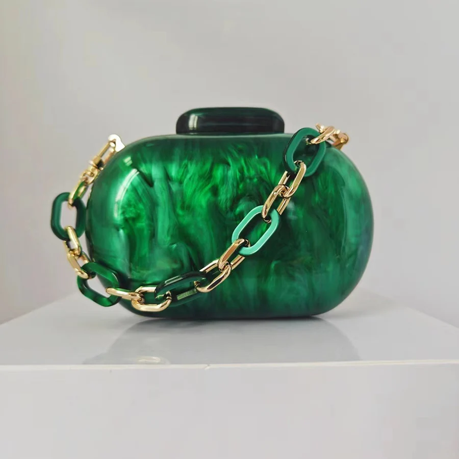 Oval Shaped Acrylic Evening Handbags For Wedding Party Women Boutique Elegant Goose Egg Clutch Purses Acrylic Chain Shoulder Bag