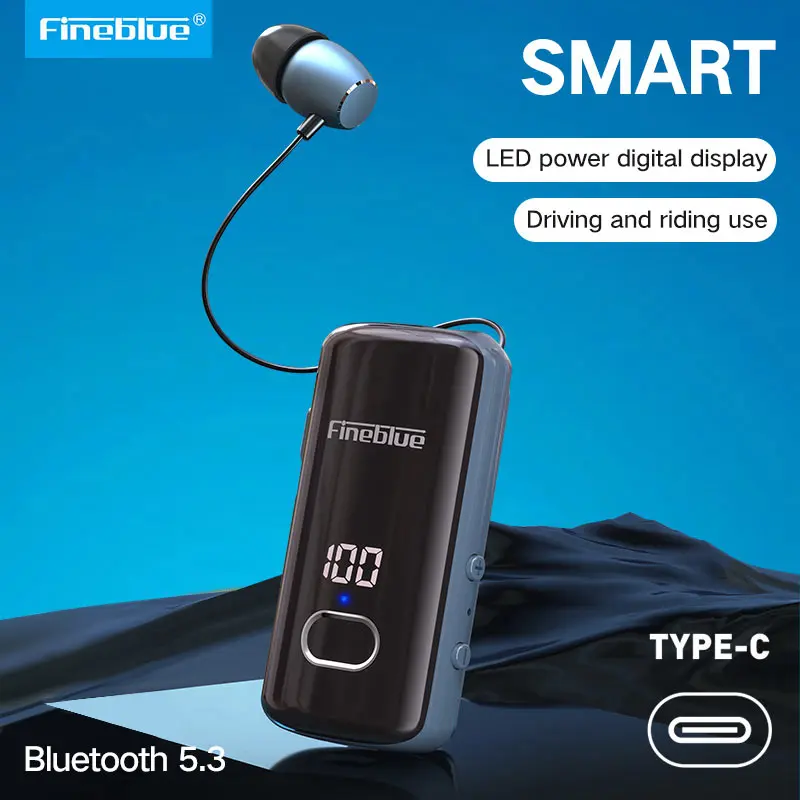 FineBlue F580 Display Battery Level Lavalier Bluetooth Earphone Call Number Vibration Universal Anti Loss Metal Bold Cable