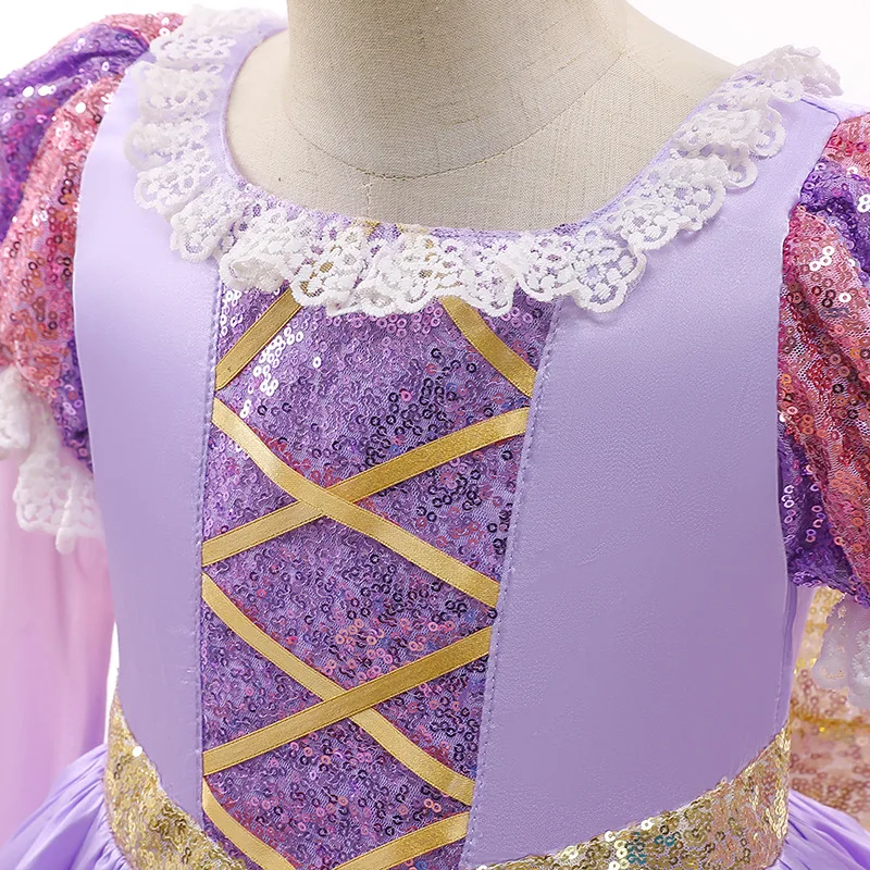 Girls Princess Rapunzel Dress Costume LED Light Up Cosplay Ball Gown Party Dress Children Birthday Clothing Halloween Costume