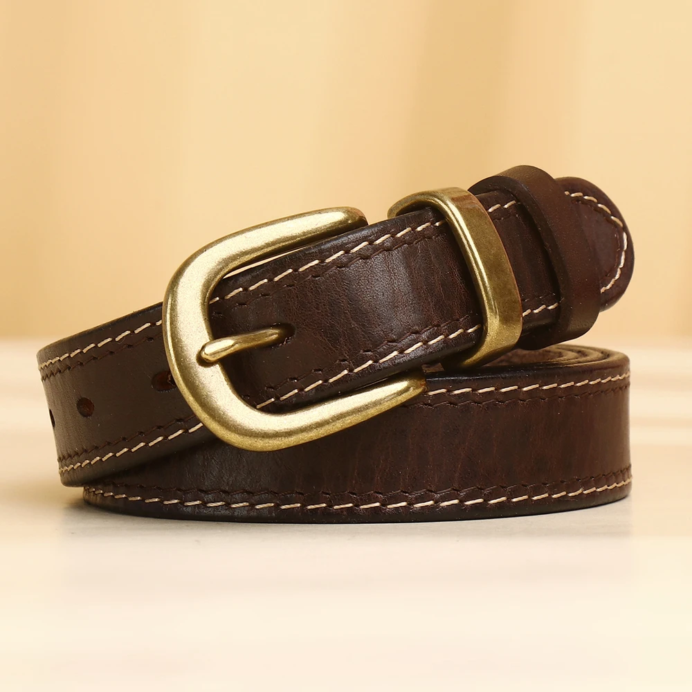 Y2K  Girl Genuine Leather Women Belt Copper Buckle Concise Pin Buckle Jeans Belts High Quailty Female Cowskin Waistband Cowboy