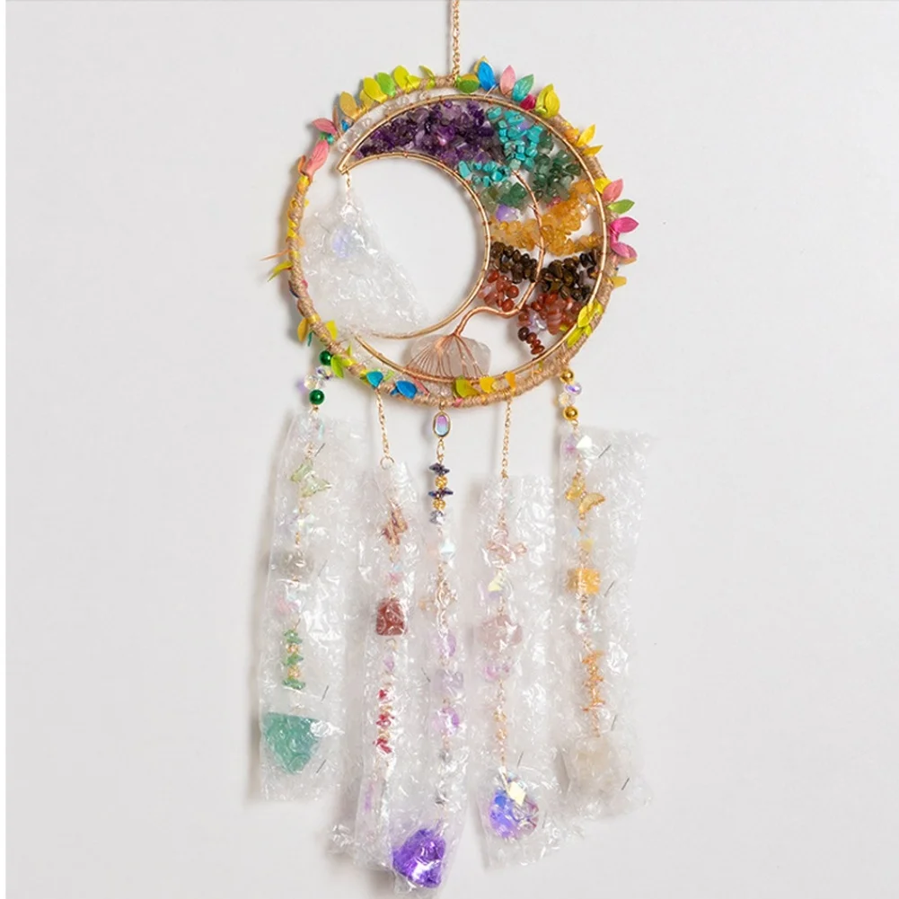 Handmade Stone Wind Chime Colorful Moon Wall Hanging Decor For Home Garden Yard Outdoor Decoration Accessories