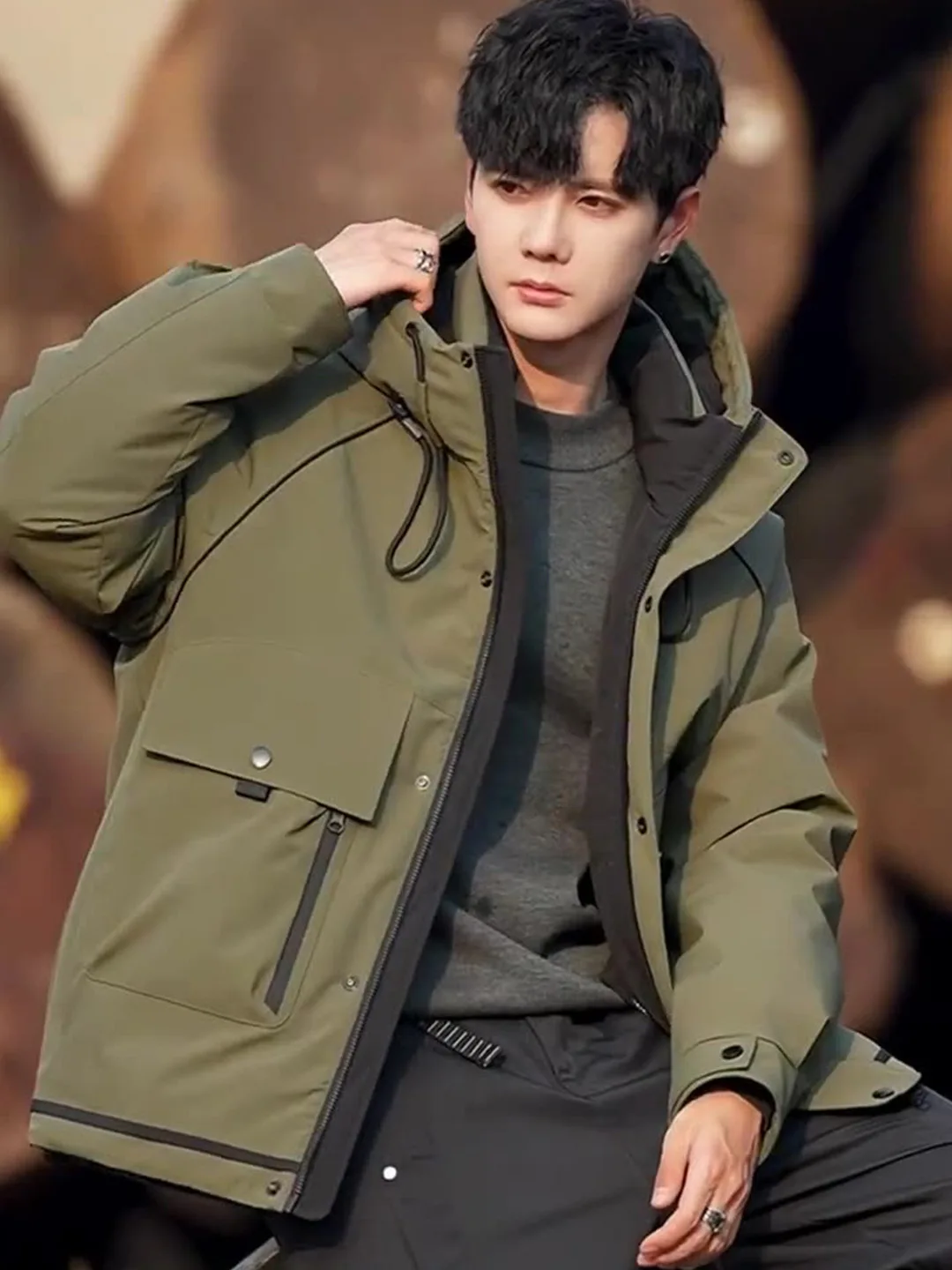 

Winter New Arrival Men's Hooded Workwear Outdoor Jaet Thermal Protection Casual Sle Long Sve Zipper Closure Polyester ...