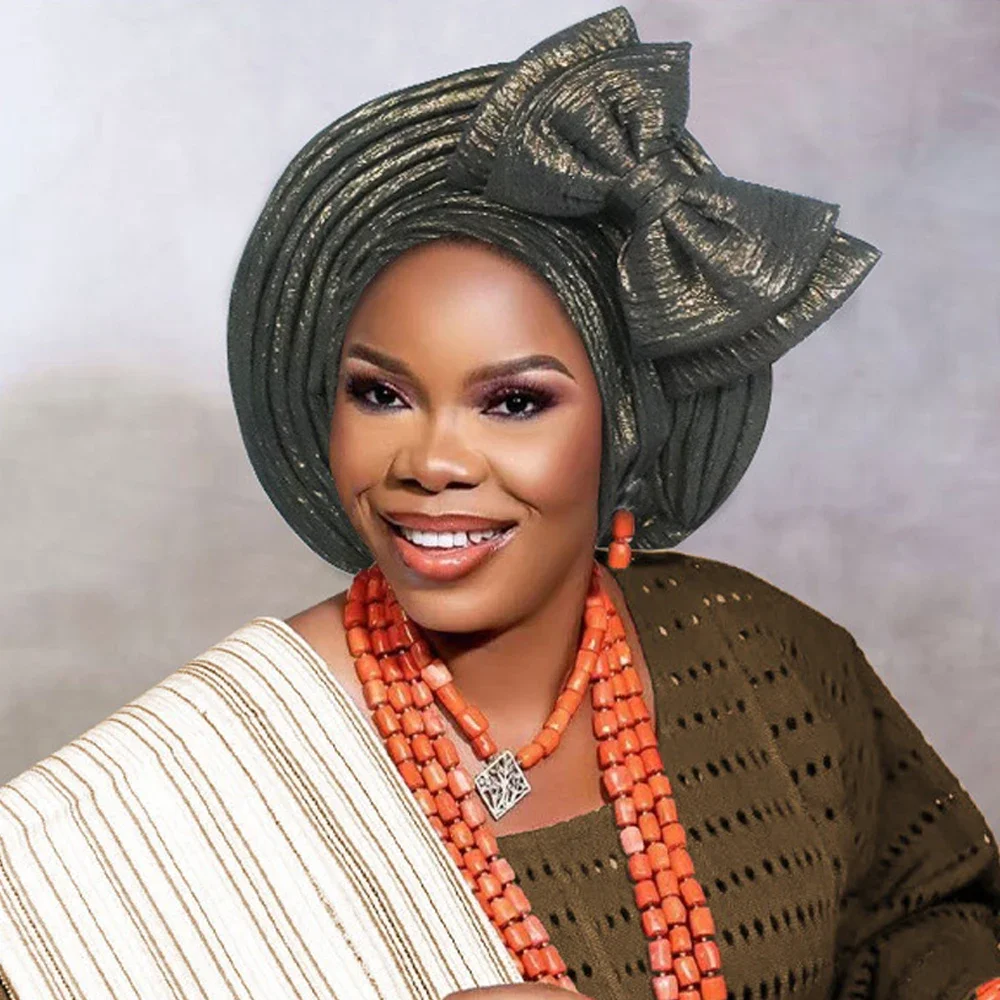 ربطة رأس أفريقية Aso Oke Auto Gele مصنوعة بالفعل قبعة توربا نيجيرية للنساء غطاء رأس بونيه لحفلات الزفاف أغطية الرأس بونيه الحجاب #2