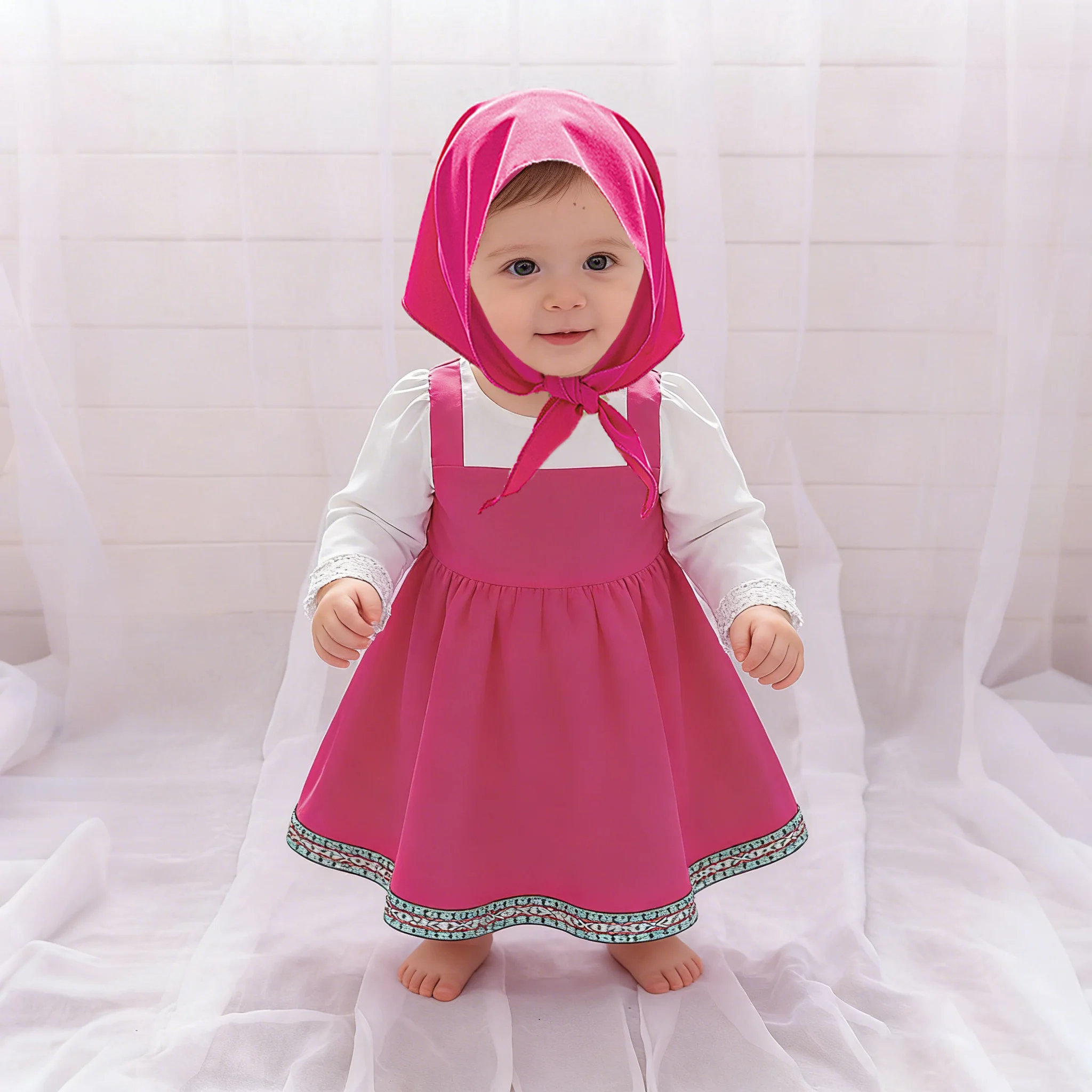 Costume de cosplay Masha pour tout-petits, tenue de dessin animé d'Halloween pour filles, robes rose