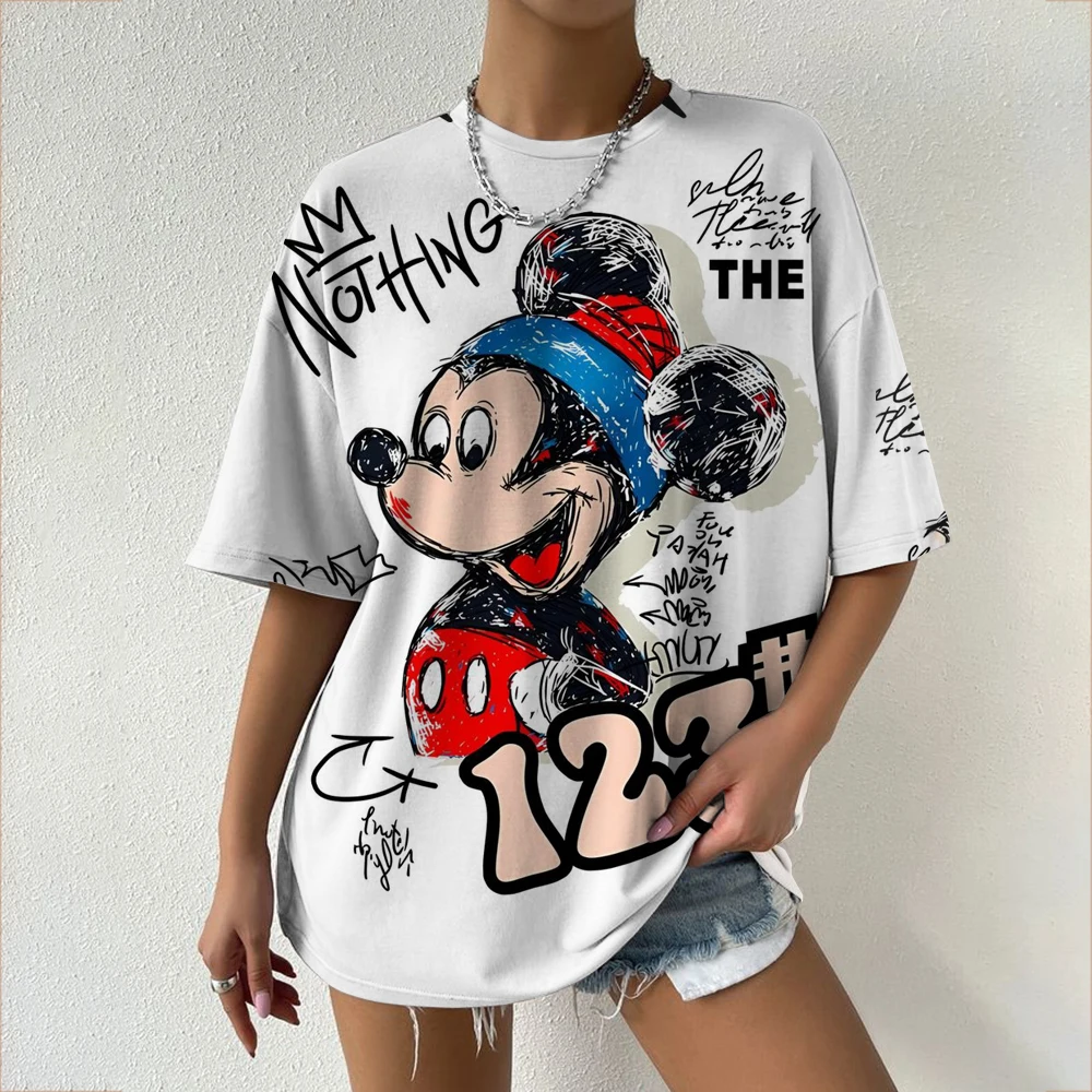 Summer Oversized T-Shirt Women‘S Short Sleeve T Shirts Woman Loose Clothing Disney Mickey Mouse Print Female Tops O-Neck