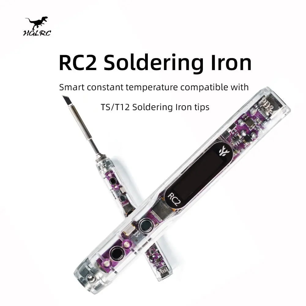 HGLRC Rc2 Soldering Iron Oled Hd Display Smart Constant Temperature Compatible With Ts / T12 Soldering Lron Tips For Fpv Drone