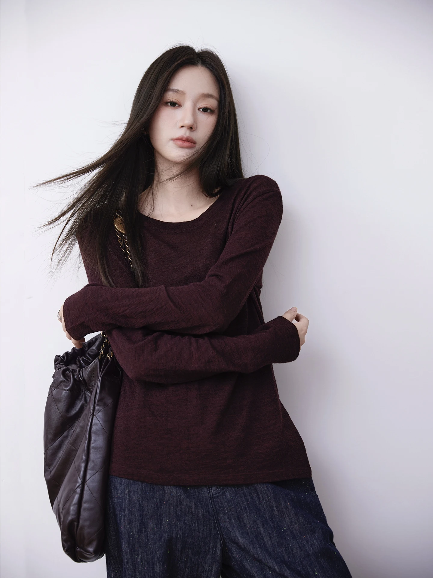 

Camelux Luxury Soft Australian Wool Knitted T 00 Woolly Texture Slimming Long Sve Base irt Women's Casual Classic Sle