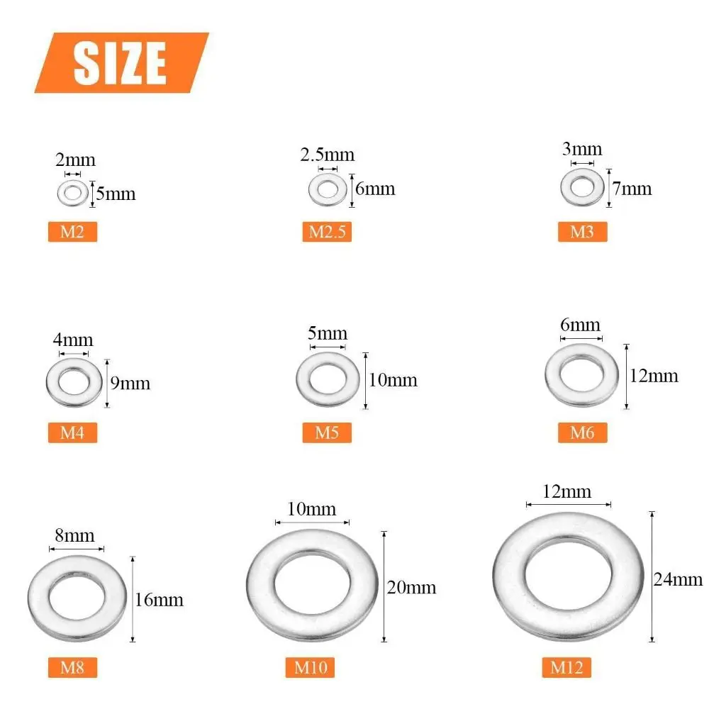 غسالة مجموعة غسالة من الفولاذ المقاوم للصدأ مجموعة متنوعة M2 M2.5 M3 M4 M5 M6 M8 M10 عادي غسالة شقة طوقا خواتم حلقة مسطحة حوض المقابس