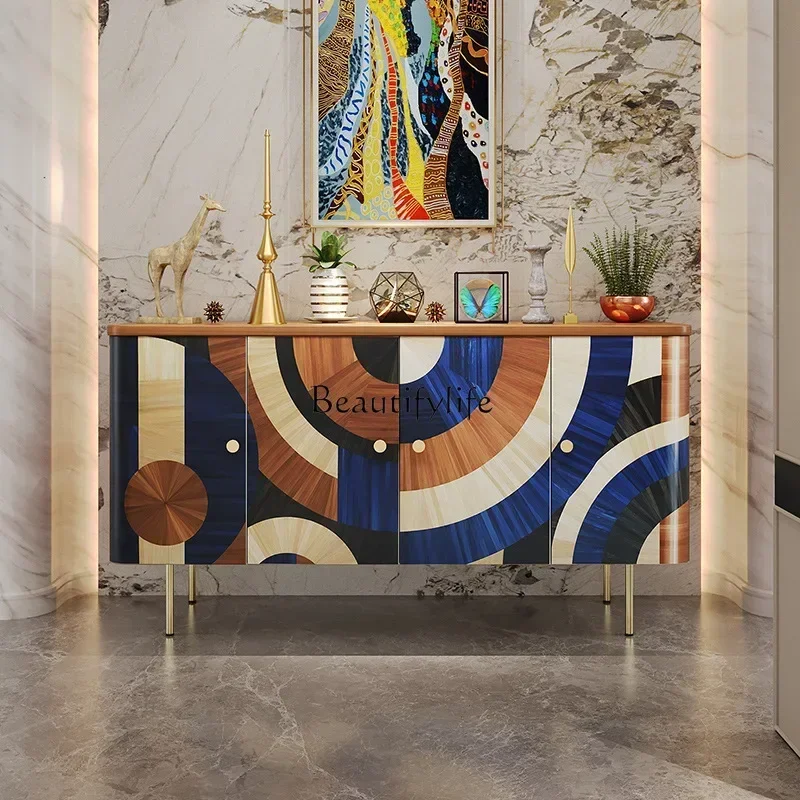 

LX*Italian light luxury entrance high-end art parquet living room wall decoration high-end side cabinet