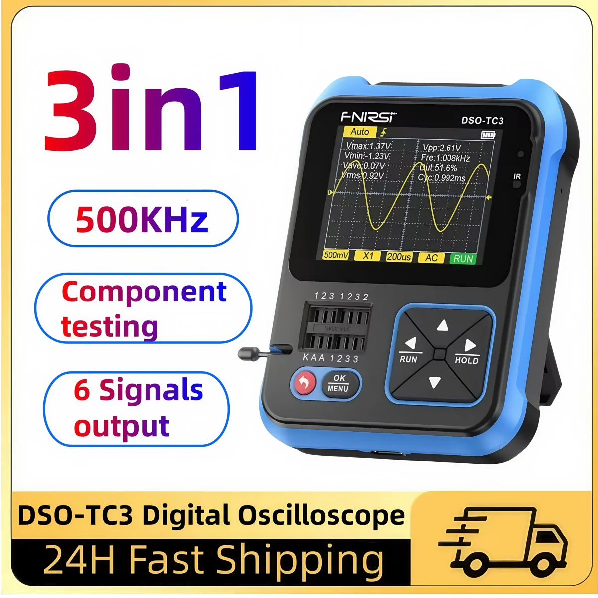 

FNIRSI DSO-TC3 Three/TwoIn One Multi-function Tester Digital Oscilloscope Transistor Tester Function Signal Generator