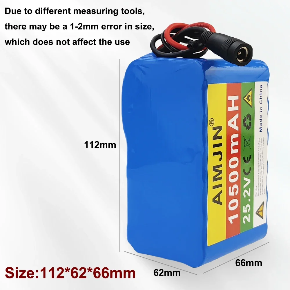 6S3P 18650 Rechargeable Li-ion Battery Pack 25.2V 10500mAh Suitable for Mopeds Built-in BMS+25.2V 2A Charger