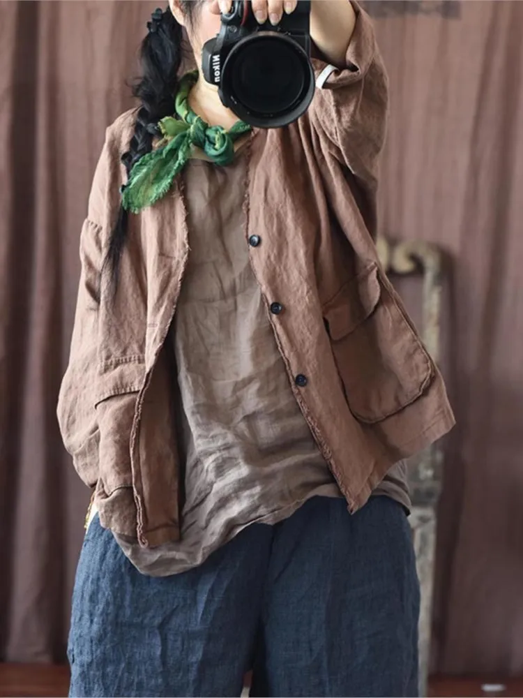 

Женская свободная льняная куртка, женское однотонное Рваное пальто, женская одежда, весна-осень 2022, топы, пальто