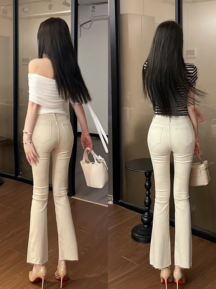 

Джинсы-клеш женские с высокой талией, широкие брюки, цвет «чайный молочный», летние повседневные джинсовые брюки-скиннис