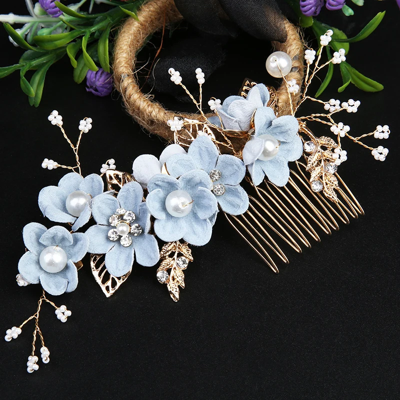 Rhinestone Flower Wedding Hair Combs Crystal Bride Hairpin Headdress Prom Bridal Crown Elegant Headpiece Hair Jewelry Accessory