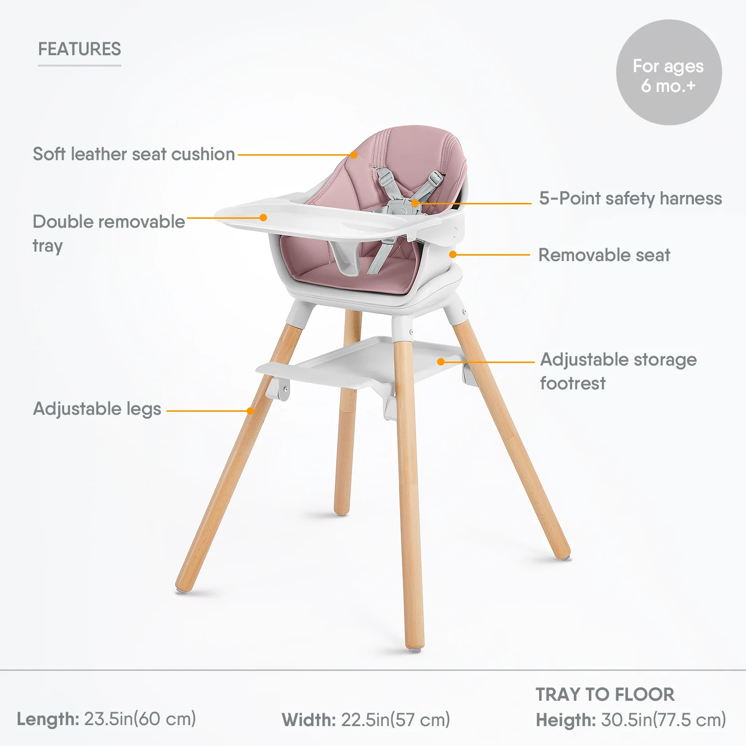 Hot sell wooden baby feeding high growth chair Adjustable multi-functional luxury baby dining chair manufacturer cheap