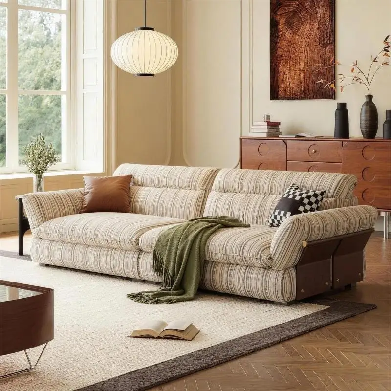 Sofa French antique style removable and washable linen chenille small apartment living room retro straight row fabric sofa