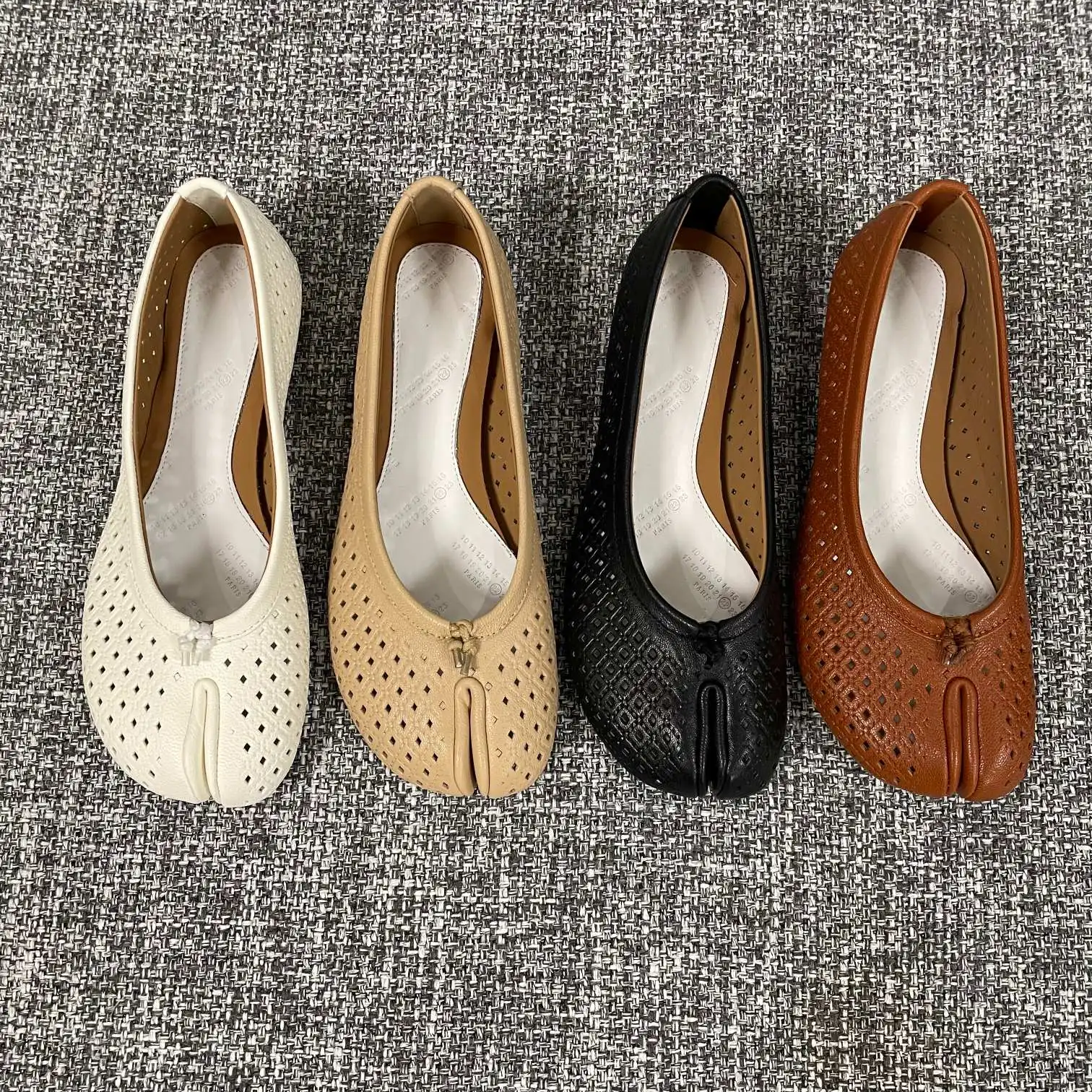 

Hollow Tabi Shoes Luxury Design Women Split-Toe Mules Shoes Real Leather Sheepskin Ladies Summer Shoes Female Flat Shoe