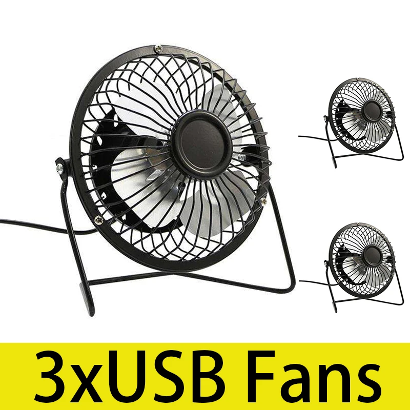 

3Pcs Portable 4" USB Fans Table Desk Fan Personal Metal Mini USB Fan