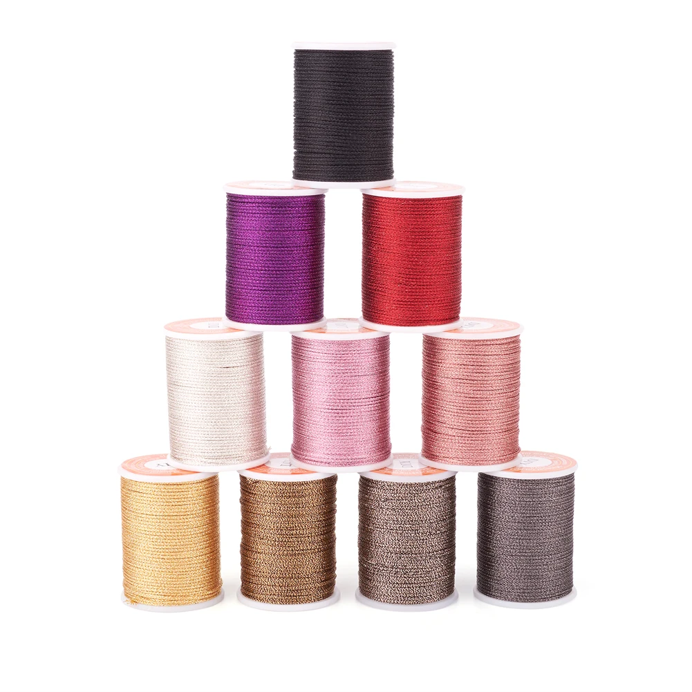 10 Rolls 1mm Polyester Braided Cord with Metallic Cord Thread String For Jewelry Making DIY Bracelet 10 Colors Mixed