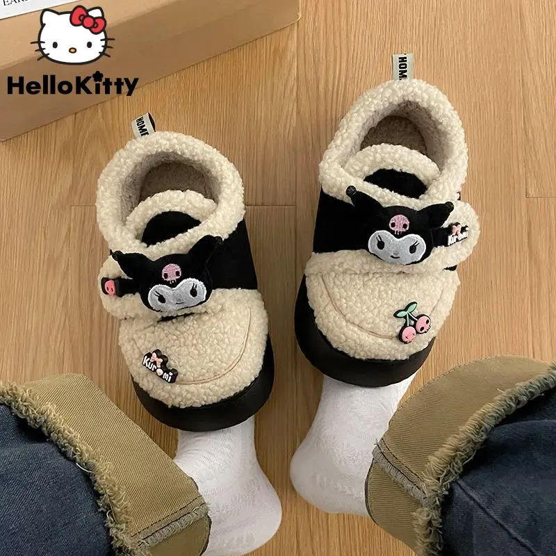 Sanrio Kuromi New Cotton Shoes Women Slippers Autumn Winter Outdoor Platform Shoe Student Versatile Lamb Plush Round Head Shoes