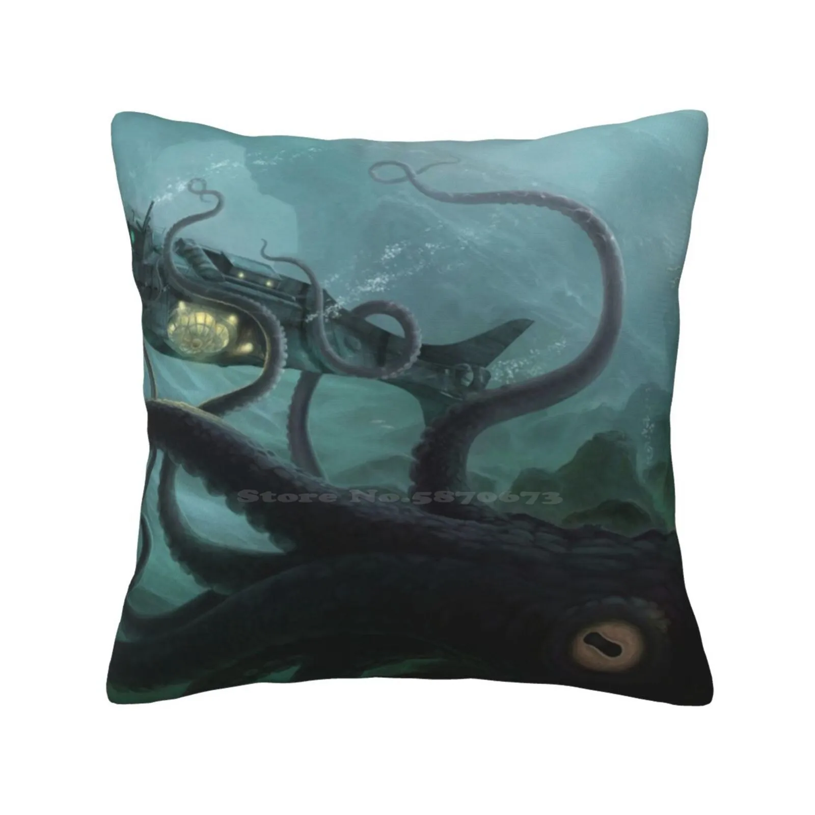 The Nautilus Pillow Cover Hug Pillowcase Science Fiction Sci Fi Submarine Nautilus Captain Nemo Ocean Sea Squid Octopus Classic